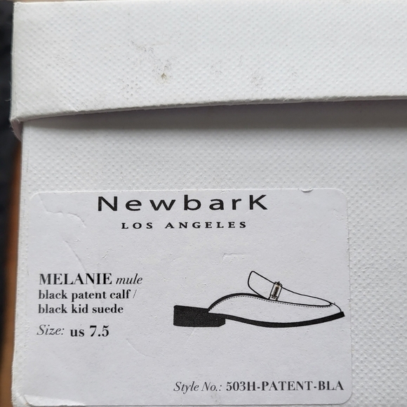 Newbark Melanie Mules Black Patent Leather Suede Loafers Slip Ons - Picture 5 of 14